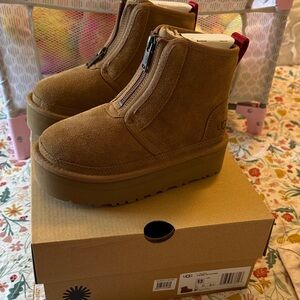UGG Tan Suede Platform Boots with Zipper